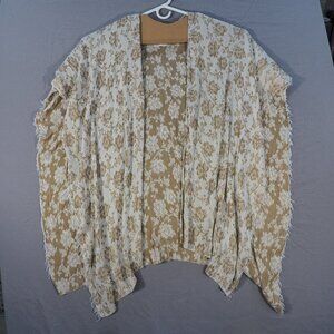 Zighilli Italy Stole Scarf Womens Tan Floral Fringe Cottage Boho Hippie Lagen